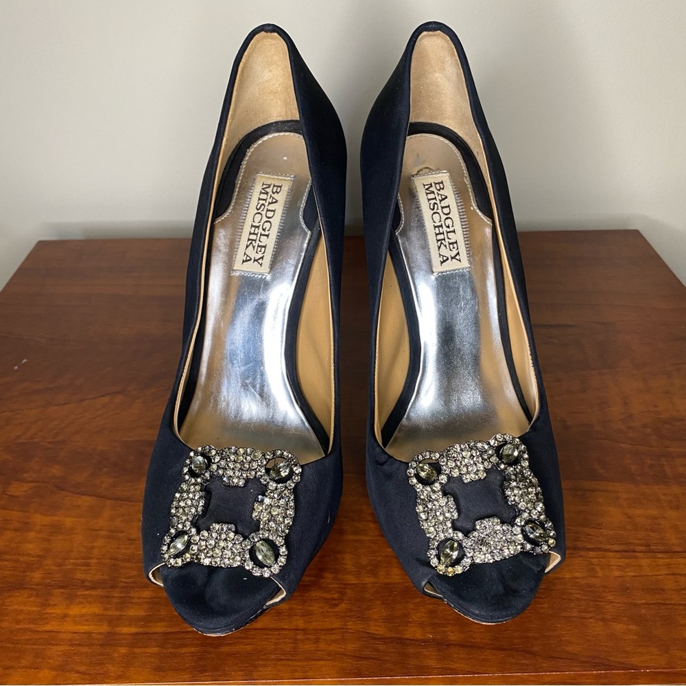 Badgley Mischka Black Embellished Peep Toe Heels